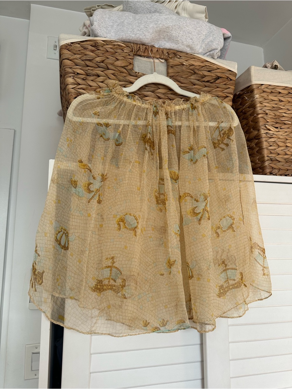 Hermes Silk Sheer Floral Print Elastic-Waist Skirt in Beige